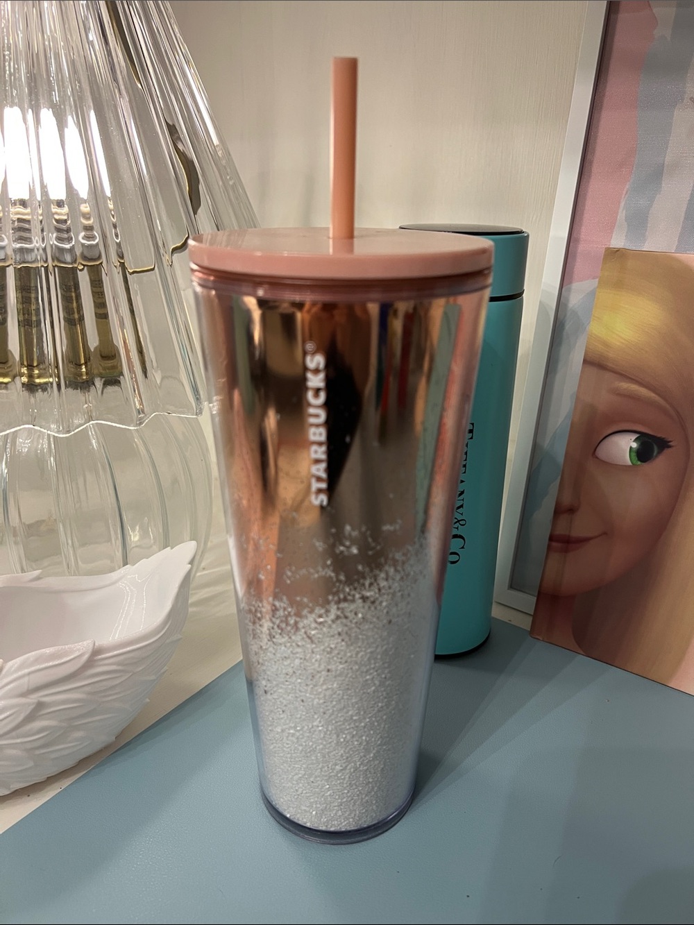 Starbucks Rose Gold and Pink Ombre Glitter Cold Cup with Pink Lid
